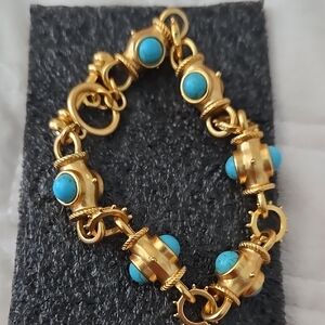 Gold and Turquoise Bracelet. 7.9" Top Seller. Back In Stock